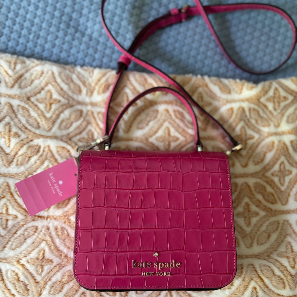 Kate Spade Fuchsia Croc-Embossed Crossbody Bag